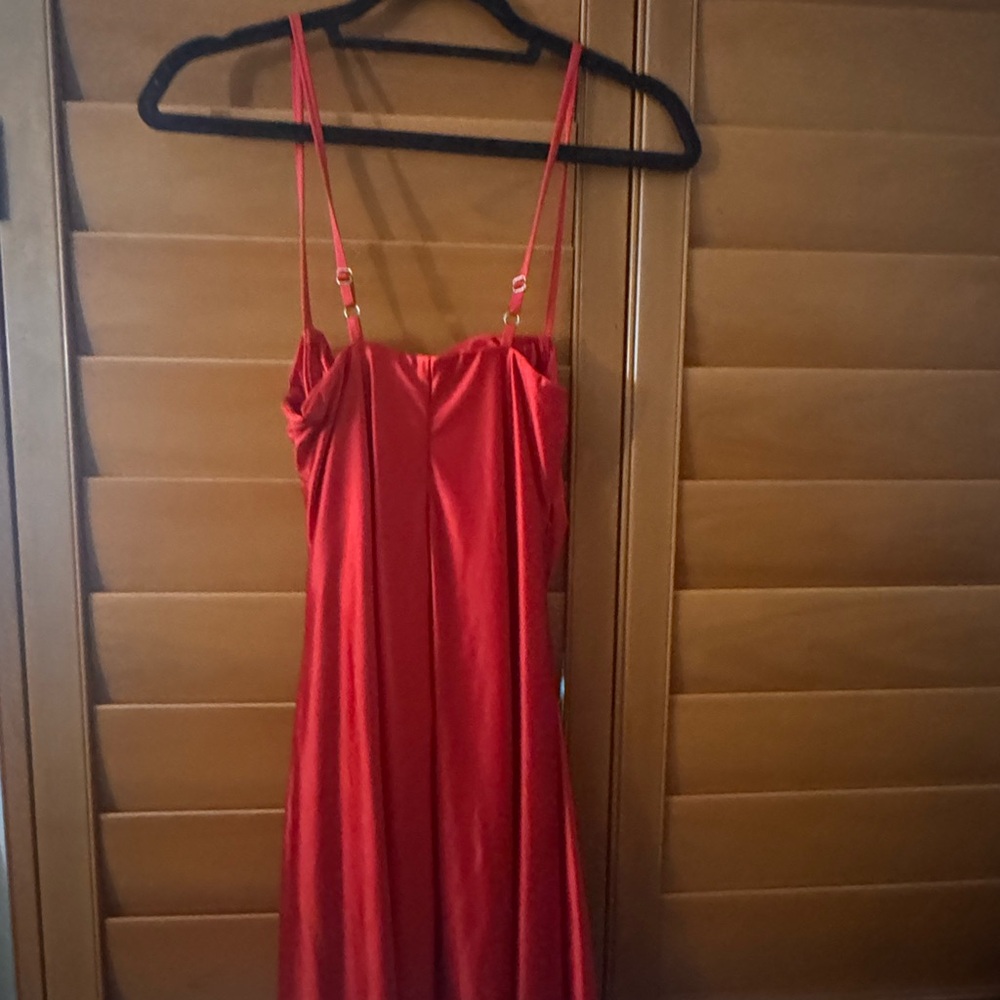 Red Ruched Spaghetti Strap Slip Dress - Picture 3 of 3